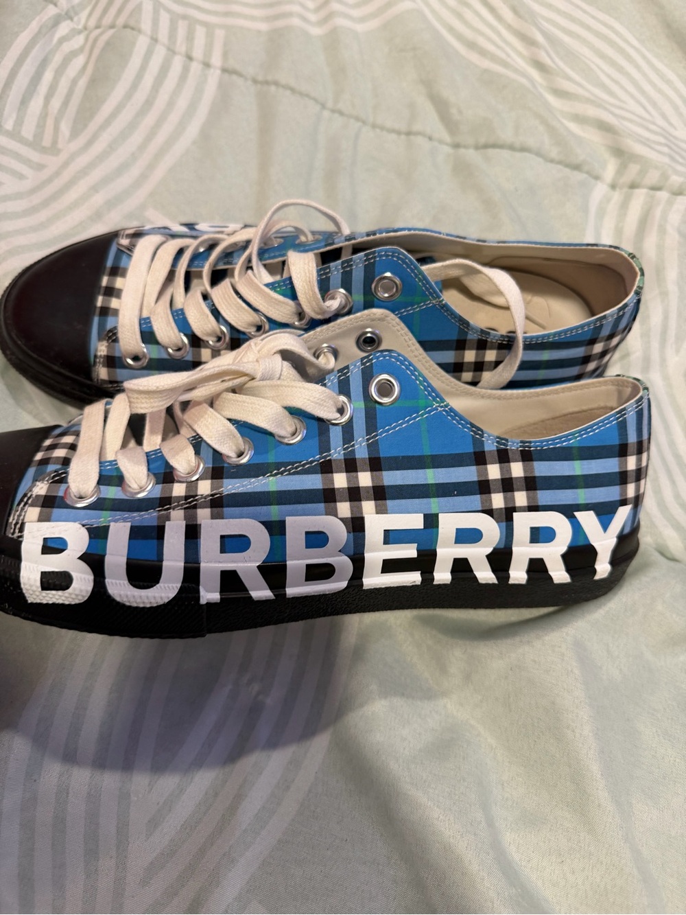 Burberry Blue Black Plaid Low-Top Lace-Up Sneakers
